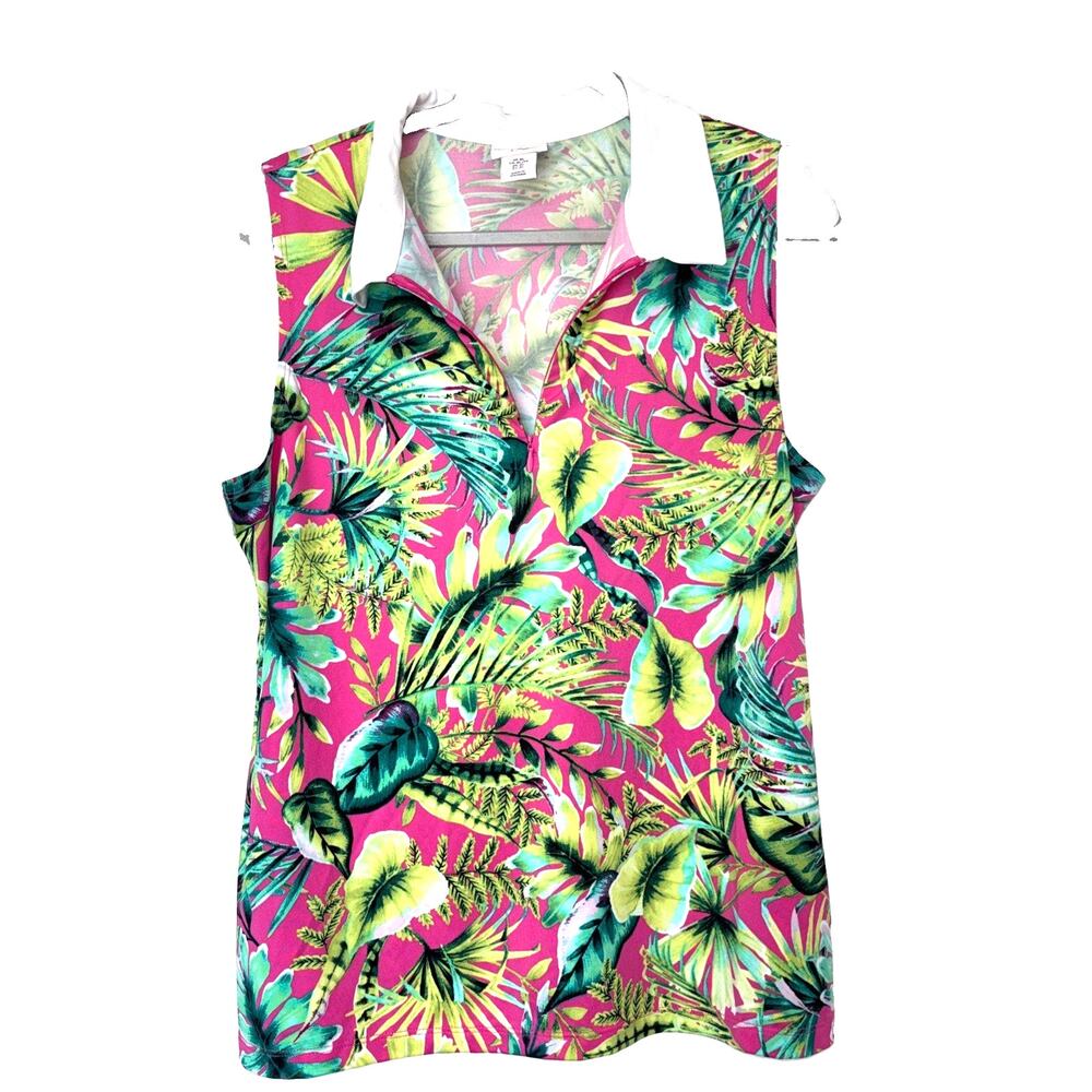 Tommy Bahama Polo Shirt Womens Large Floral Sleeveless Golf Tennis Pickleball
